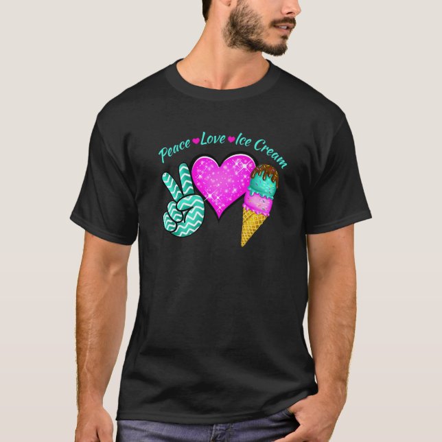 T-shirt Peace Love Coeur Glace Crème Turquoise Rose Sweets (Devant)