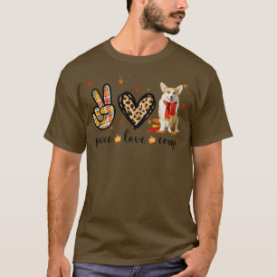 T-shirt Peace Love Corgi Dog Scarf Leopard Automne Tha