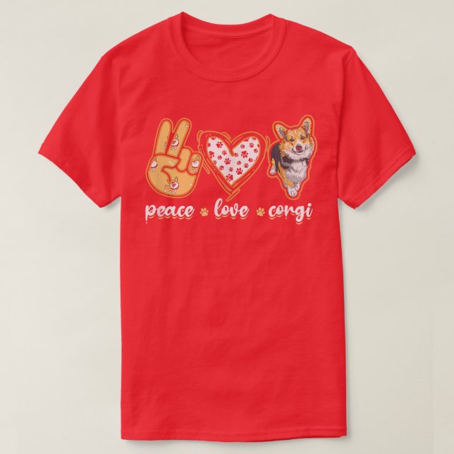 T-shirt Peace Love Corgiwelsh corgi (Design devant)