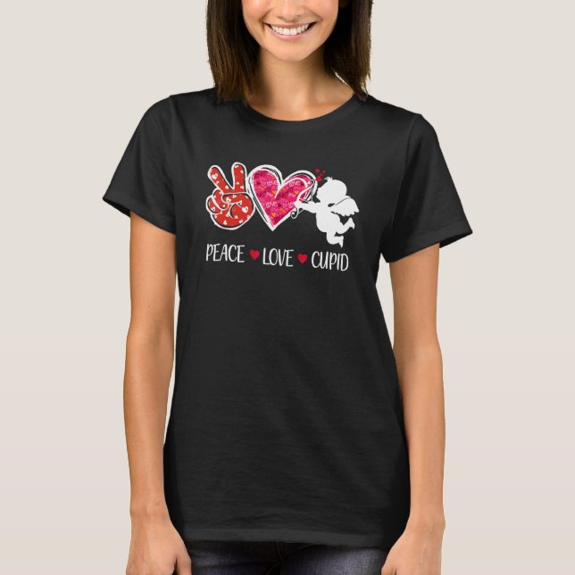 T-shirt Peace Love Cupid Cute Red Leopard Valentine's Day  (Devant)