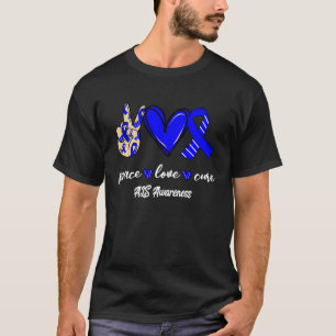 T-shirt Peace Love Cure ALS Blue & White Ribbon Awareness