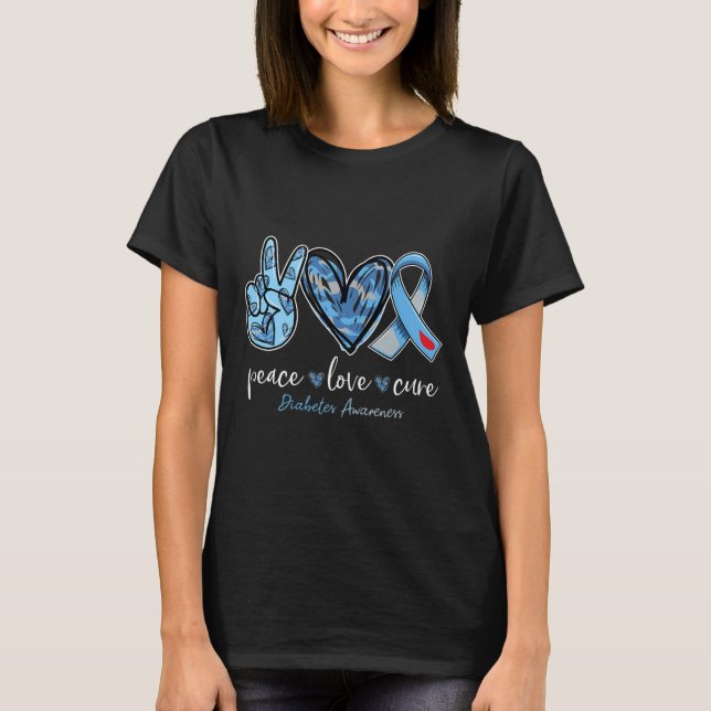 T-shirt Peace love cure bleu ruban de sensibilisation au d (Devant)