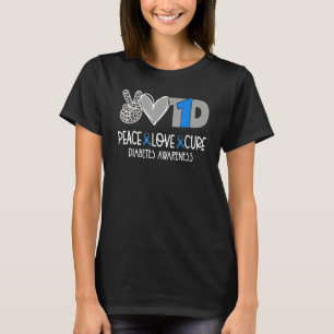 T-shirt Peace Love Cure Blue Ribbon Sensibilisation au dia