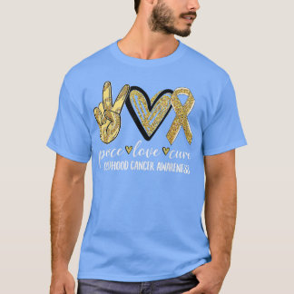 T-shirt Peace Love Cure Childhood Cancer Awareness Gold Ri