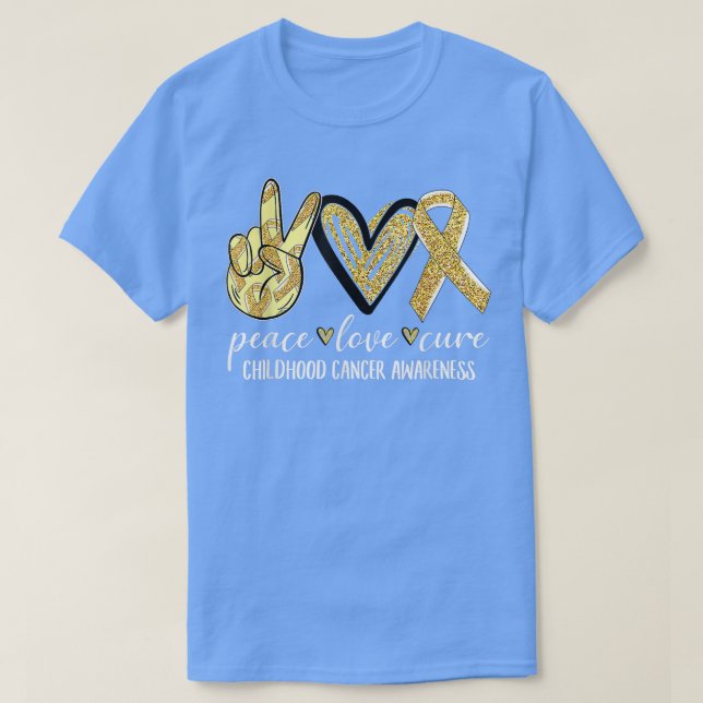 T-shirt Peace Love Cure Chilhood Cancer Awareness Gold Ri (Design devant)