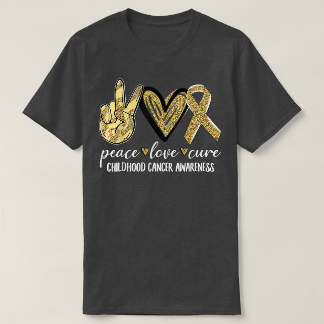 T-shirt Peace Love Cure Chilhood Cancer Awareness Gold Ri (Design devant)
