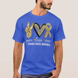 T-shirt Peace Love Cure Chilhood Cancer Awareness Gold Ri