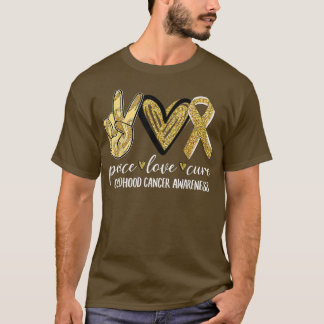 T-shirt Peace Love Cure Chilhood Cancer Awareness Gold Ri