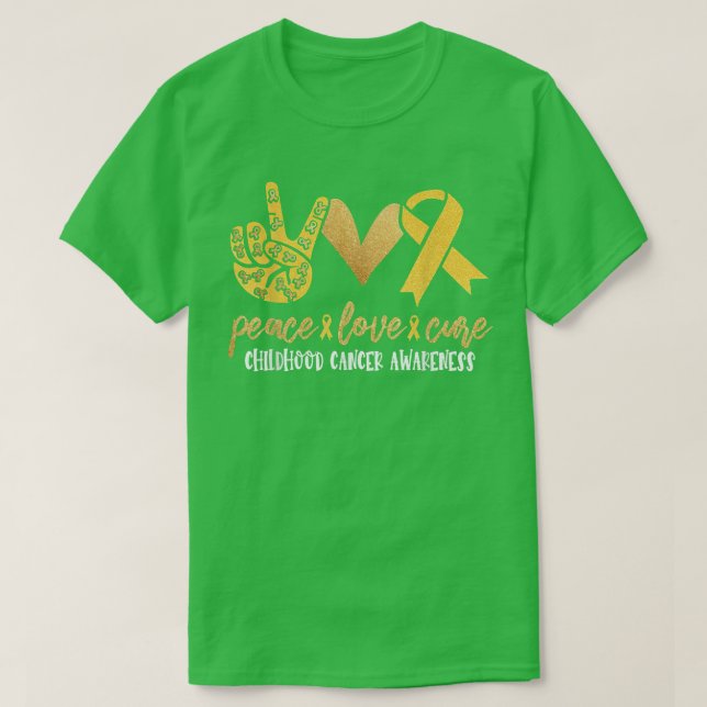 T-shirt Peace Love Cure Chilhood Cancer Awareness Ruban (Design devant)