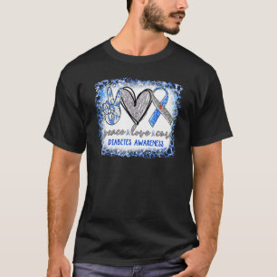 T-shirt Peace Love Cure Diabète Sensibilisation Blue Grey 