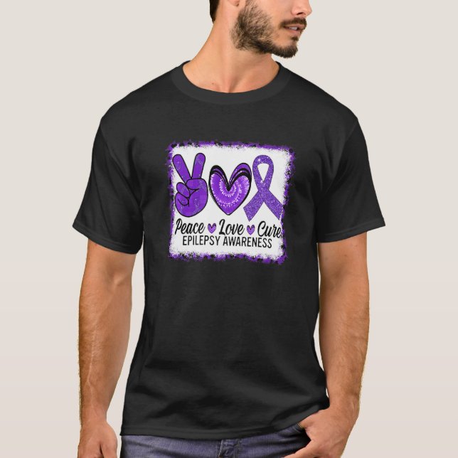 T-shirt Peace Love Cure Epilepsy Awareness Survior Guerrie (Devant)