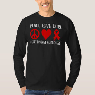 T-shirt Peace Love Cure Heart Disease Awareness Hommes Fem