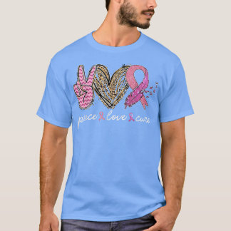 T-shirt Peace Love Cure Heart Rose Ribbon Cancer du sein A