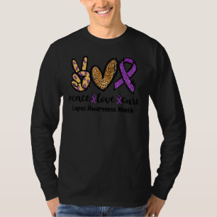 T-shirt Peace Love Cure Leopard Heart Lupus Sensibilisatio