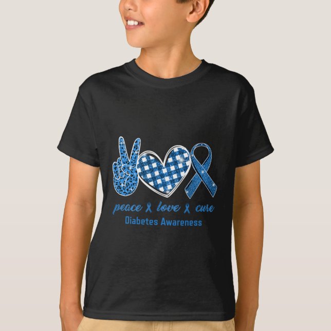T-shirt Peace Love Cure Leopard Sensibilisation au diabète (Devant)