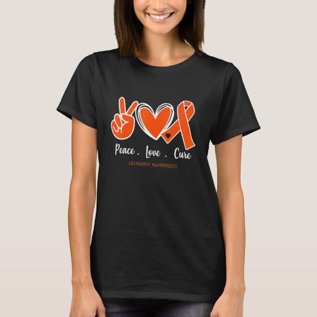 T-shirt Peace Love Cure Leukemia Sensibilisation Orange Ri (Devant)