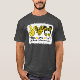 T-shirt Peace Love Cure Messy Bun Enfance Cancer Award