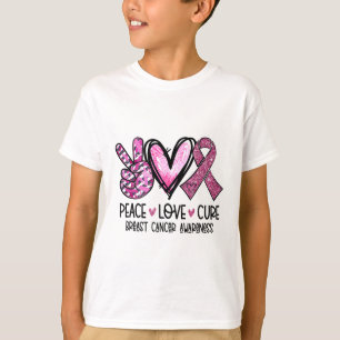 T-shirt Peace Love Cure Pink Ribbon Cancer du sein Lauréat