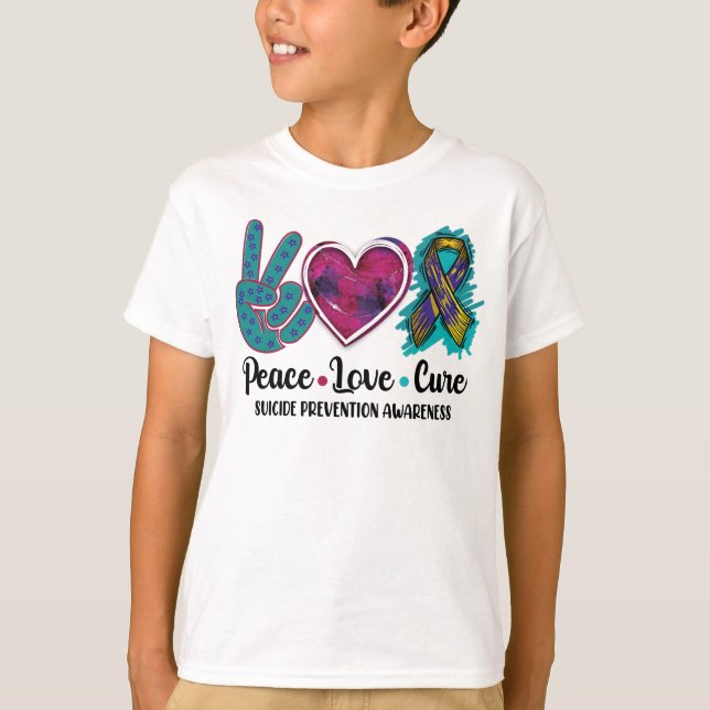 T-shirt Peace Love Cure Prévention du suicide (Devant)