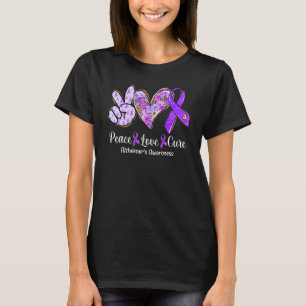 T-shirt Peace Love Cure Purple Ribbon Alzheimer Lauréats d