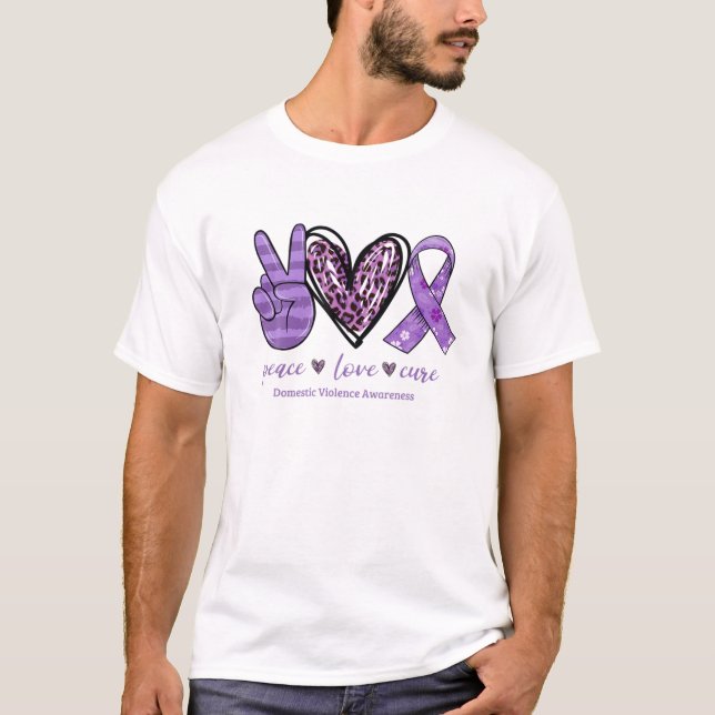 T-shirt Peace Love Cure Purple Ribbon Violence domestique  (Devant)