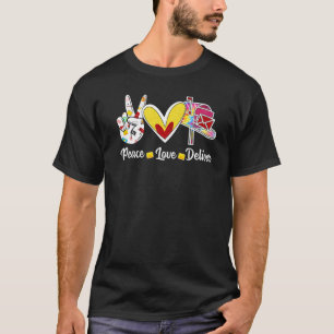 T-shirt Peace Love Deliver Post Box Cute Postal Worker
