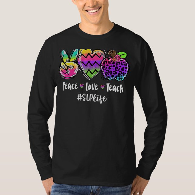 T-shirt Peace Love Enseigner La Vie Léopard Slp Retour À L (Devant)