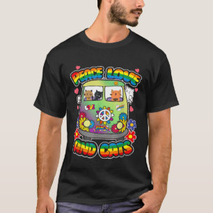 T-shirt Peace Love Et Chats Hippie Beatnik Flower Power Gr