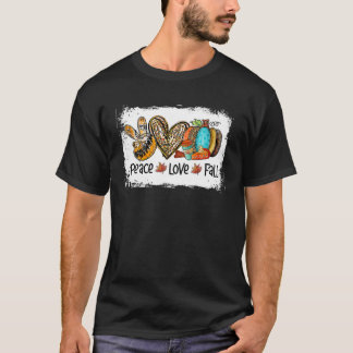 T-shirt Peace Love Fall Autumn Leopard Heart Pumkin Thank