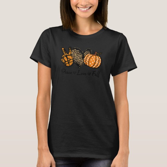 T-shirt Peace Love Fall Leopard Pumpkin Spice Autumn Thank (Devant)
