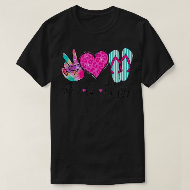 T-shirt Peace Love Flip Flops Funny Hello Summer Vibes Bea (Design devant)