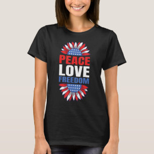 T-shirt Peace Love Freedom Sunflower Independence Day 4e