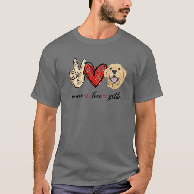 T-shirt Peace Love Golden Amoureux des chiens Golden Retri (Devant)