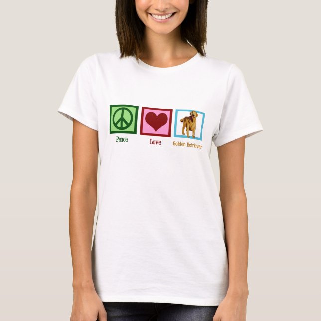 T-shirt Peace Love Golden Retriever (Devant)