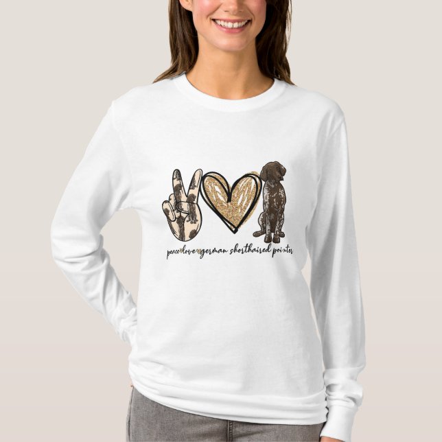 T-shirt Peace Love GSP Allemand Pointer Pointer Log (Devant)