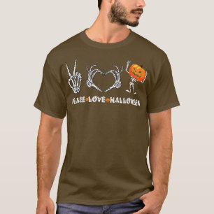 T-shirt Peace Love Halloween Citrouille effrayant Automne