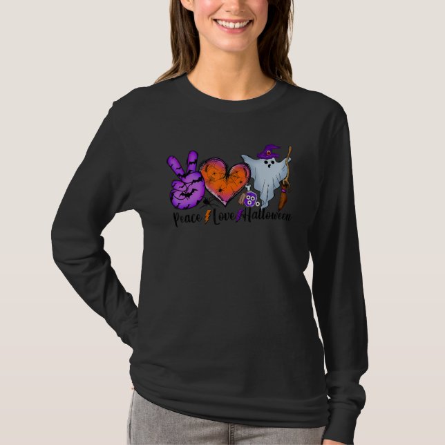 T-shirt Peace Love Halloween Lazy Halloween Costume Cool P (Devant)