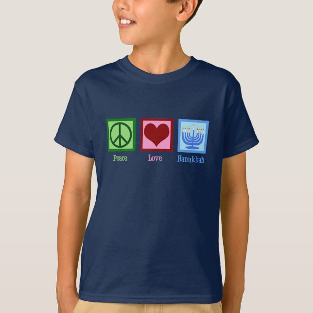 T-shirt Peace Love Hanoukka Cute Blue Children (Devant)
