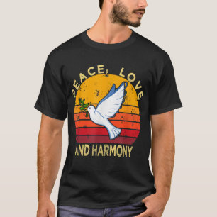 T-shirt Peace Love Harmony Dove Of Peace Hippie Retro Tee