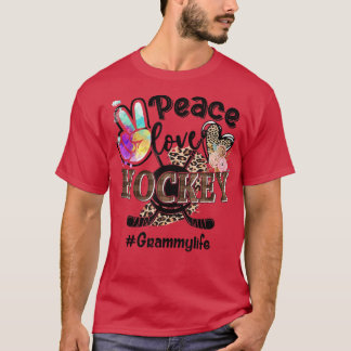 T-shirt Peace Love Hockey Grammy Vie Maman Grand-mère Leop