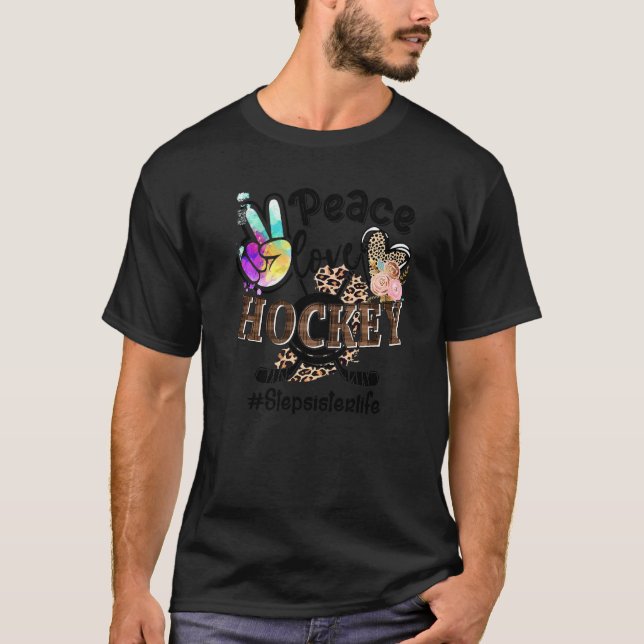 T-shirt Peace Love Hockey Stepsoeur Vie Maman Grand-mère L (Devant)