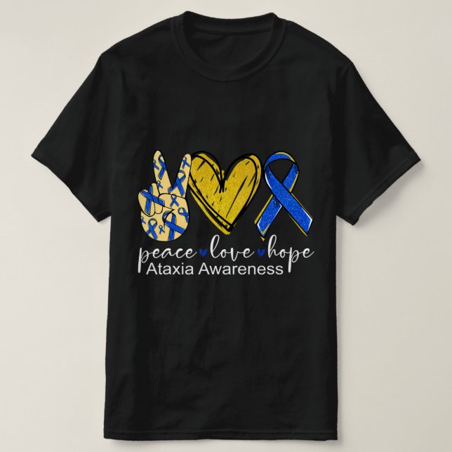 T-shirt Peace Love Hope Ataxia Awareness Tee-shirt Blue Ri (Design devant)