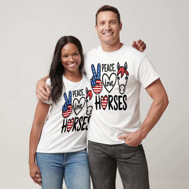 T-shirt Peace Love Horses America Tee (Unisexe)