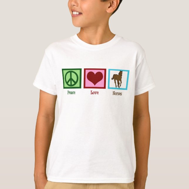 T-shirt Peace Love Horses Cute Horse Kids (Devant)