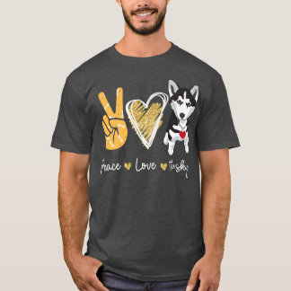 T-shirt Peace Love Husky Amoureux de les chiens 