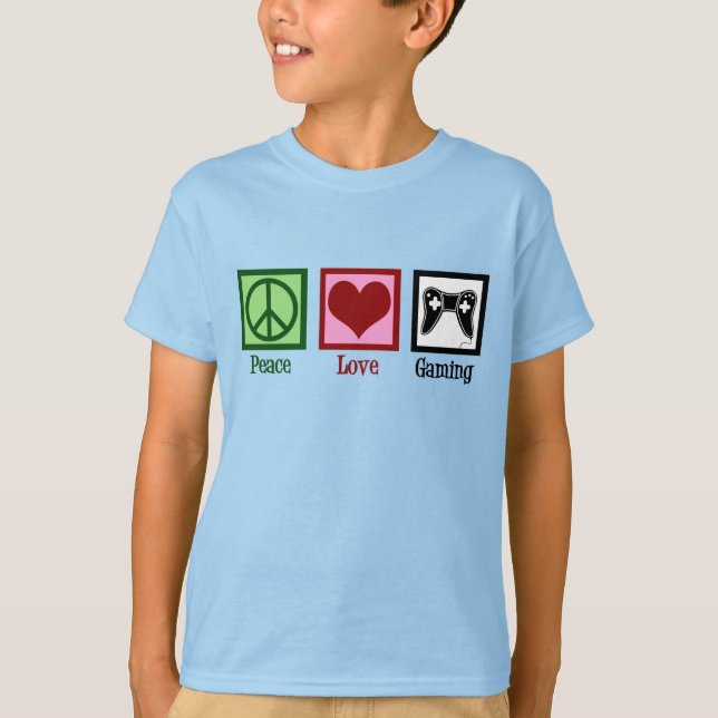 T-shirt Peace Love Jeu Joueur vidéo mignon (Devant)