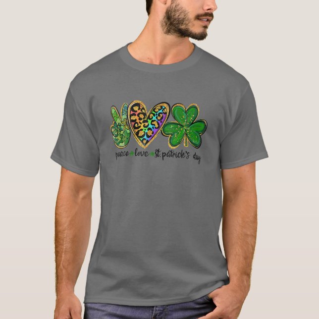 T-shirt Peace Love Jour de la Saint Patrick Feuille Clover (Devant)