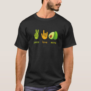 T-shirt Peace Love Keto Drôle Main Sign Et Avocado Design