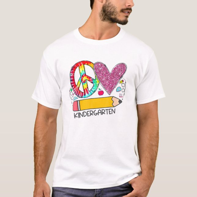 T-shirt Peace Love Kindergarten Retour À L'Équipe D'École  (Devant)