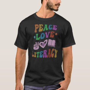 T-shirt PEACE LOVE LITTÉRACY Retro Reading Enseignant Supe
